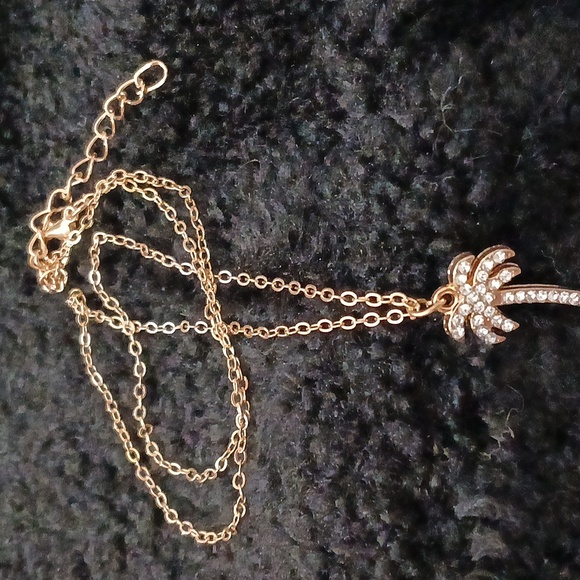 Dainty Palm Tree Necklace Diamond Crystal Tropical Fashion - Picture 5 of 5